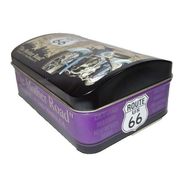 U.S. Route 66 Retro Tin Box The Mother Road  Motorcycle Design Storage Box - Picture 3 of 4